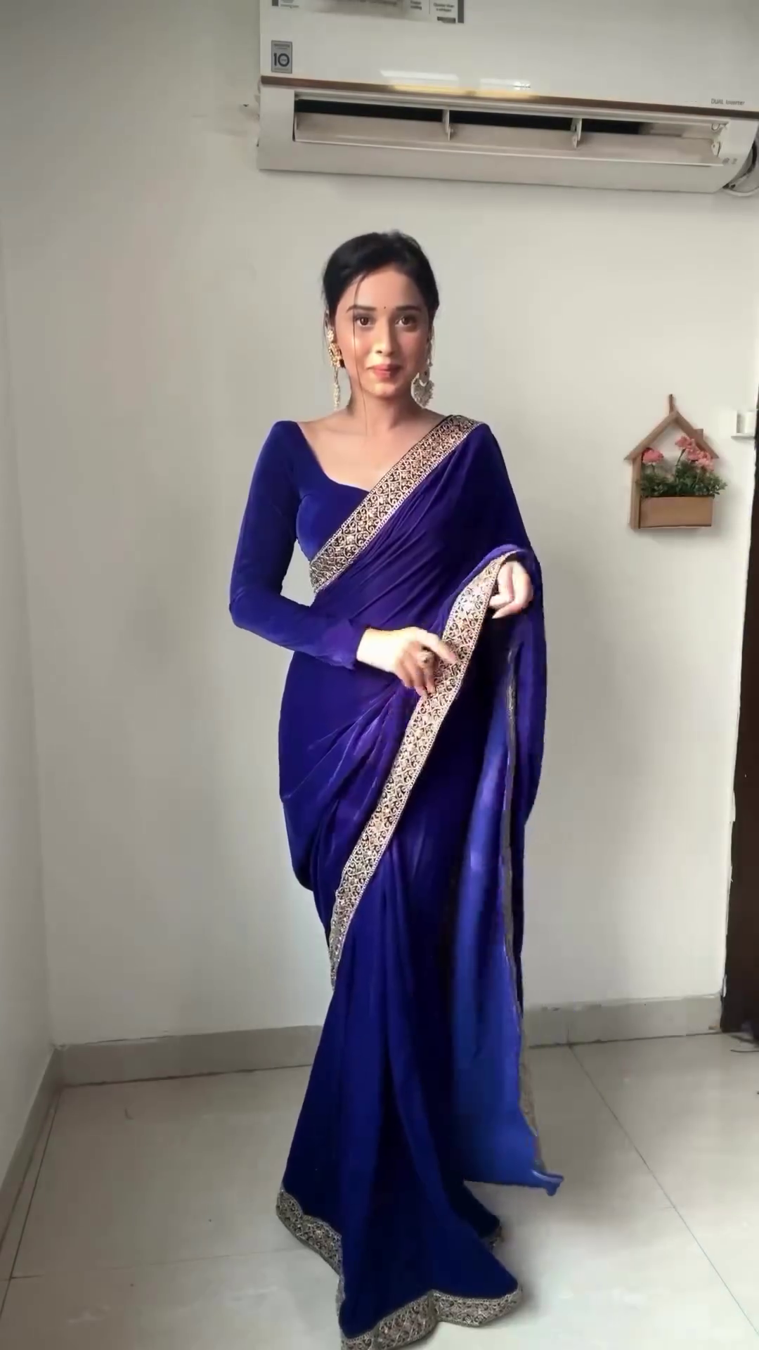 Royal Blue Georgette Saree with Lace