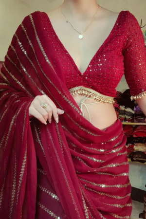 Beautiful Maroon Color Sequin Work Designer Saree – A Glamorous Statement