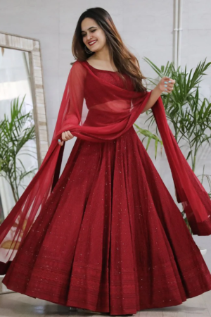 Maroon Anarkali Lucknowi Chikankari Work Lehenga – A Beautiful Fusion of Tradition and Elegance