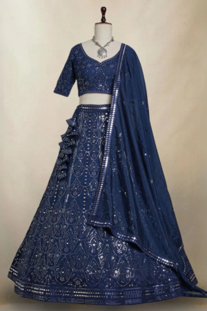 Blue Color Sequence Embroidery Lehenga Choli for Wedding Function – Elegance in Every Stitch
