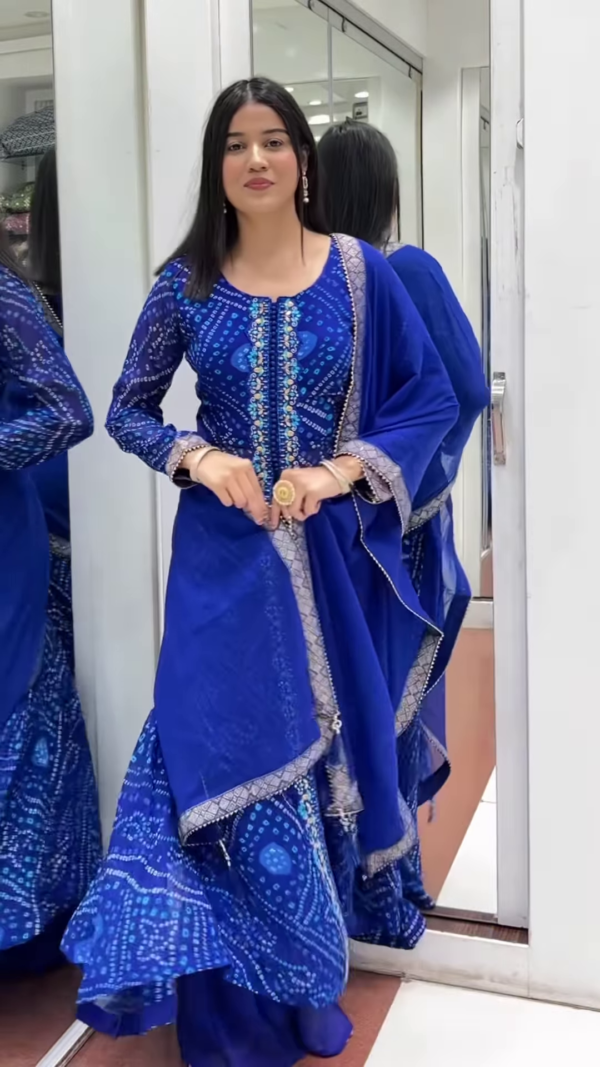 Blue Printed Georgette Palazzo Salwar Suit - Image 4