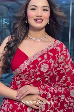 Radiant Red Embroidered Saree – A Timeless Classic
