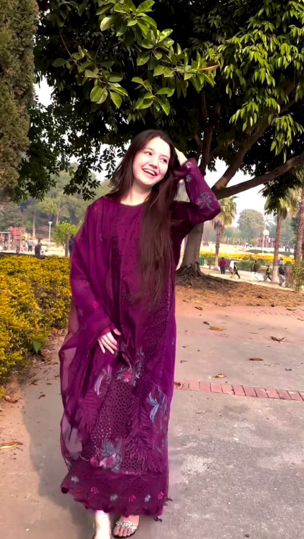 Royal Plum: Luxurious Chikankari Ensemble with Contemporary Flair - Image 3