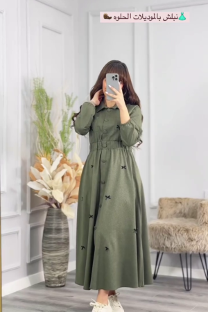 Modest Olive Green Buttoned Flared Dress – Effortless Elegance & Comfort