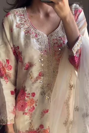 Ivory Floral Mirror-Embroidered Suit – A Timeless Grace