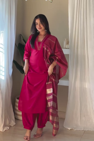 Elegant Magenta Kurta Salwar with Dupatta Set
