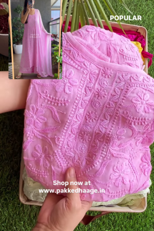 Lavender Pink Chikankari Embroidered Suit with Cape Dupatta