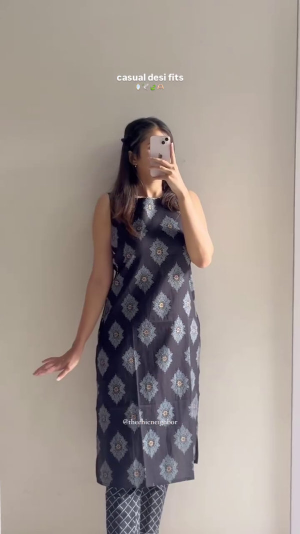 Breezy Bloom: Light Blue and White Floral Mutli Color Casual Kurti for Effortless Everyday Style - Image 2