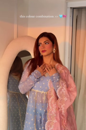 Serene Hues: Powder Blue & Rose Pink Ensemble - A Dreamy Color Combination