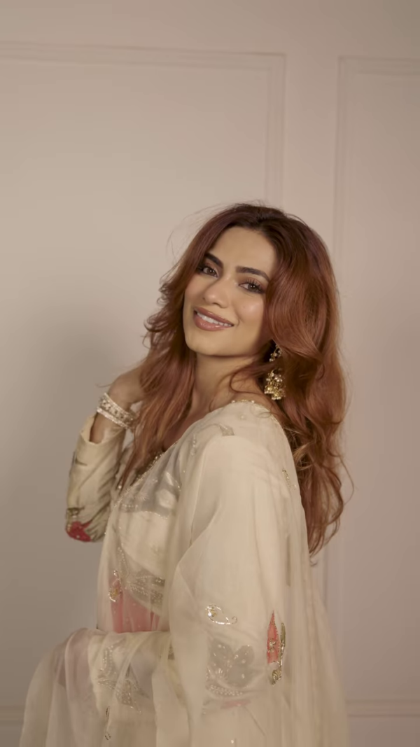 Garden Bloom: Cream Floral Embroidered Sharara Set - A Touch of Whimsy