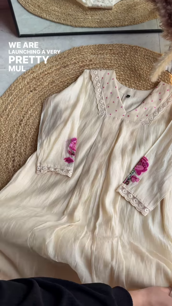 Summer Serenity: Cream Embroidered Kurta - Effortlessly Elegant & Breezy - Image 3