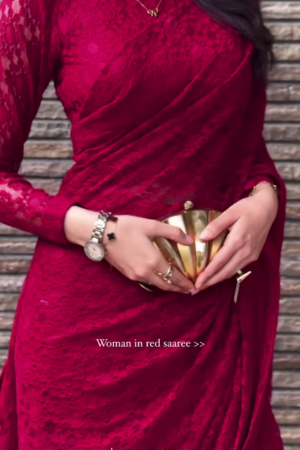 β€οΈ βWoman in Redβ β Elegant Lace Saree