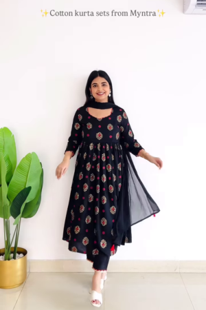 π€ "Midnight Bloom" β Black Cotton Kurta Set