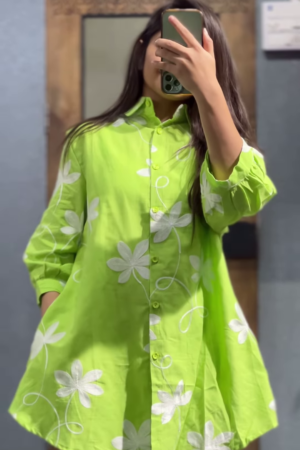 Lime Green Floral A-Line Shirt Kurti โ Breezy, Bright & Beautiful
