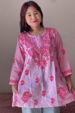 Pastel Pink Cotton Kurti with Traditional Thread Embroidery โ Comfort Meets Culture