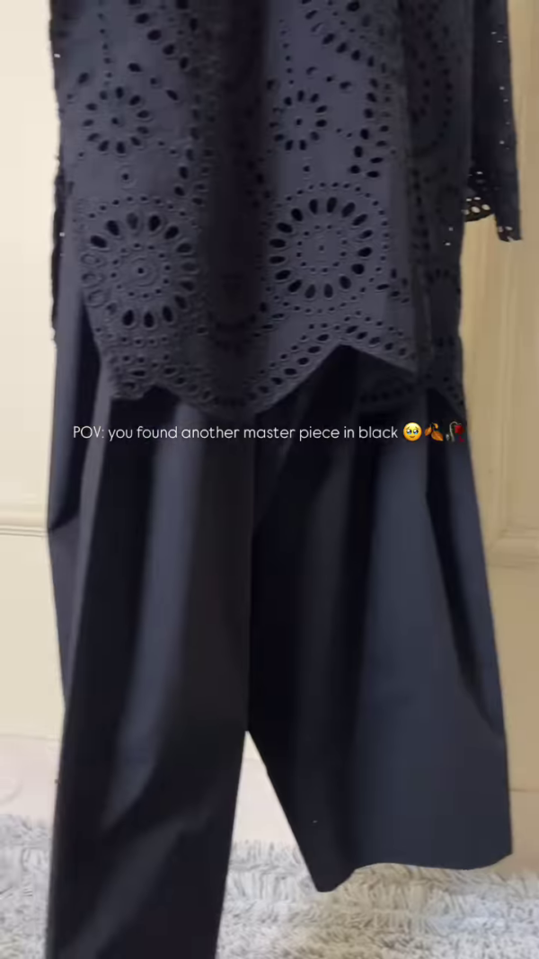 Elegant Noir Eyelet Tunic & Culotte Set - Timeless Sophistication - Image 5