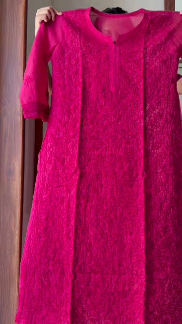 Fuchsia Textured Straight Kurta - Luxurious Simplicity