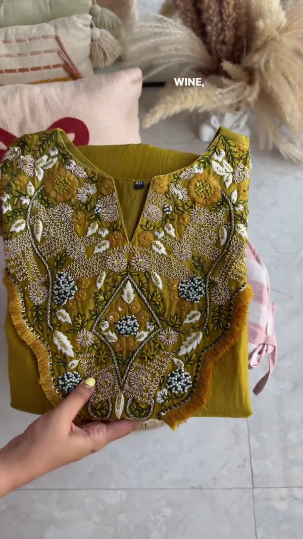 Elegant Mocha Brown Embroidered Kurta Set with Handcrafted Neckline and Sleeve Detail – Premium Festive Wear - Image 4