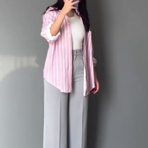 Chic Striped Top with Wide-Leg Trousers Ensemble