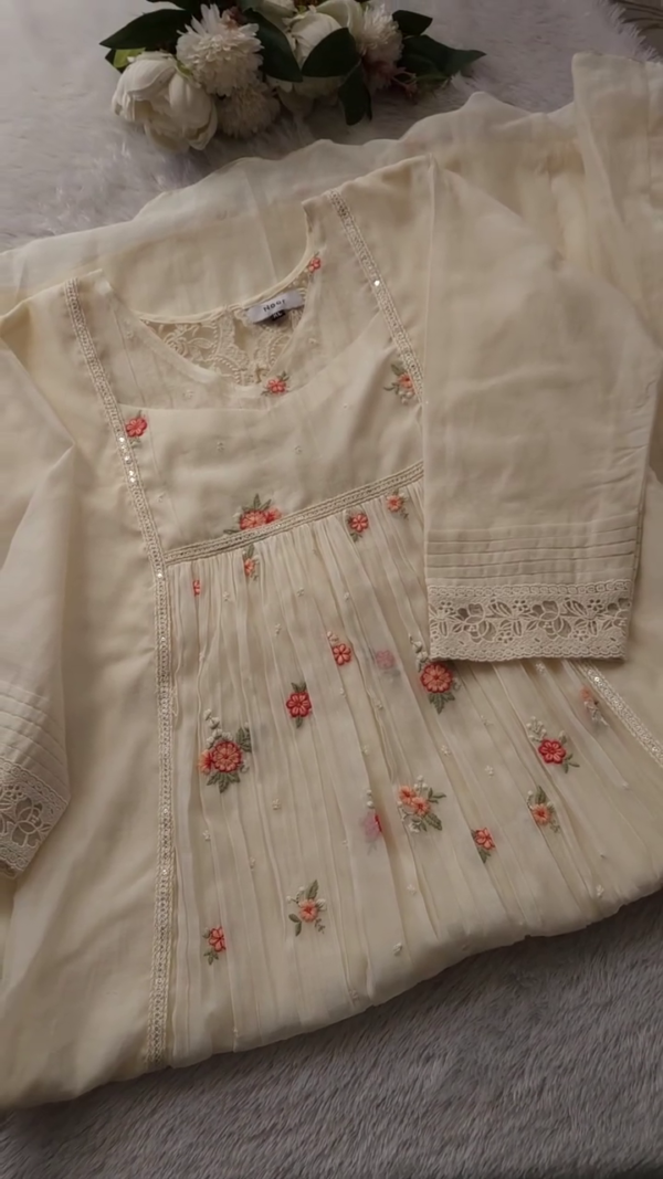 Ethereal Floral Embroidered Georgette Kurta Set with Churidar and Dupatta