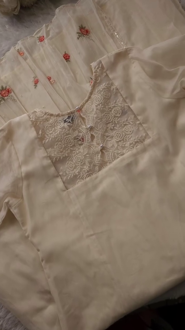 Ethereal Floral Embroidered Georgette Kurta Set with Churidar and Dupatta - Image 5