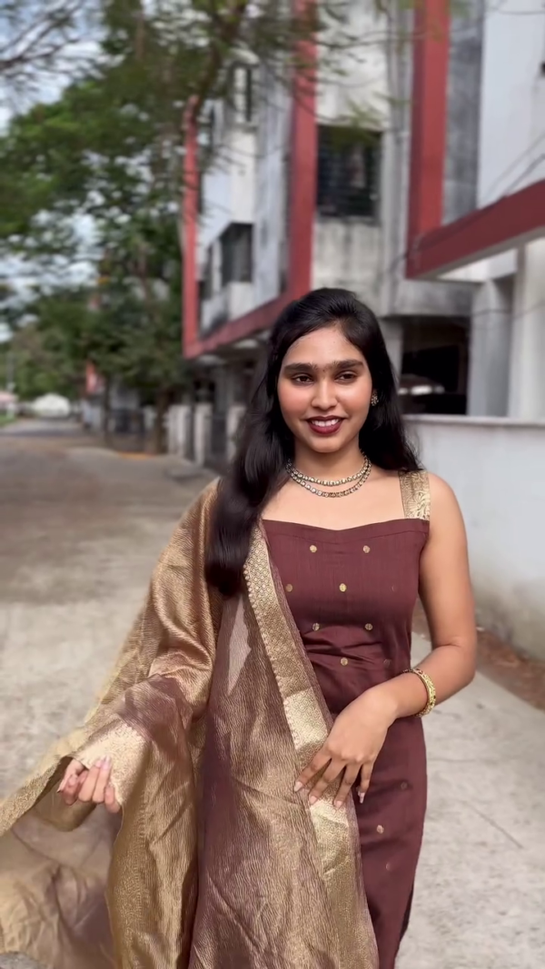 Elegant Ethnic Wear Set with Dupatta – Stylish Brown Ensemble - Image 4
