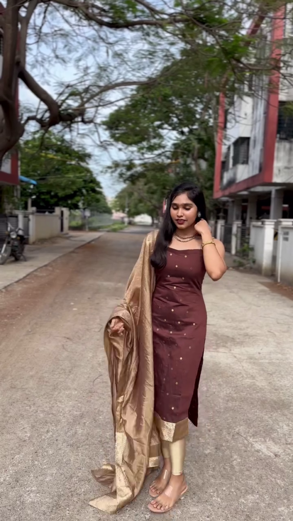 Elegant Ethnic Wear Set with Dupatta – Stylish Brown Ensemble - Image 3