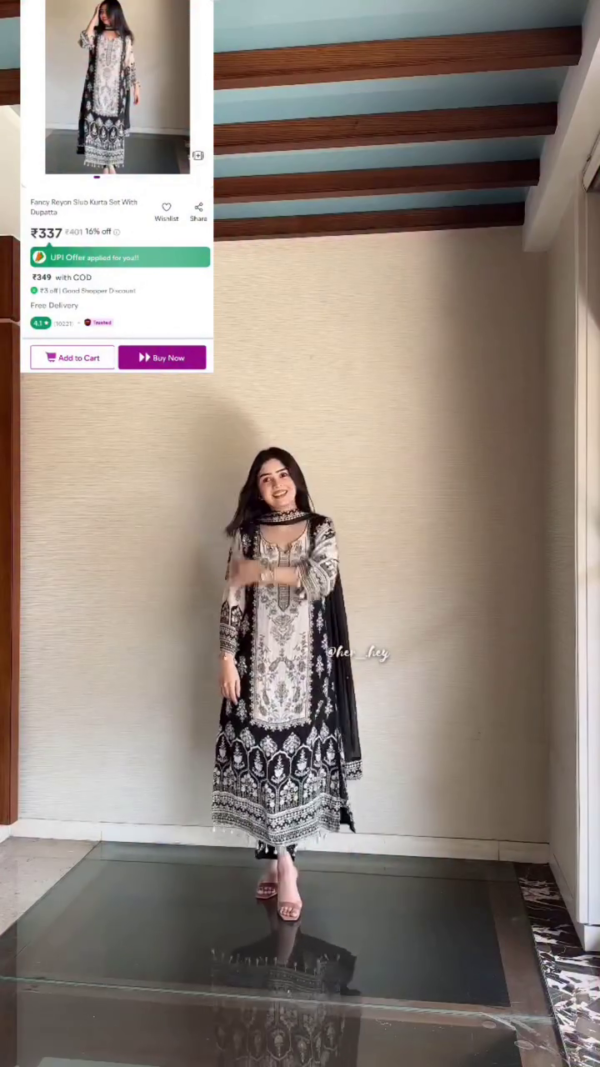 Graceful Black & Beige Printed Fancy Rayon Slub Kurta Set with Dupatta for Women – Ethnic A-Line Kurta with Intricate Print Detailing and Tassel Border – Ideal for Festive, Office & Daily Wear - Image 2