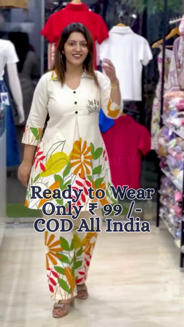 Elegant Indo-Tribal Printed Cotton Co-Ord Set for Women – Ready-to-Wear Comfort Ethnic Wear in Vibrant Maroon & Multicolor Pattern with Front Button Detailing – Budget Friendly Dailywear Set - Image 3