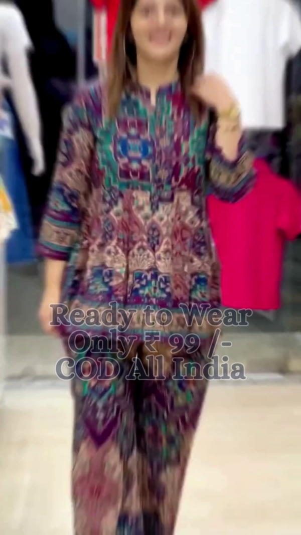 Elegant Indo-Tribal Printed Cotton Co-Ord Set for Women – Ready-to-Wear Comfort Ethnic Wear in Vibrant Maroon & Multicolor Pattern with Front Button Detailing – Budget Friendly Dailywear Set - Image 2