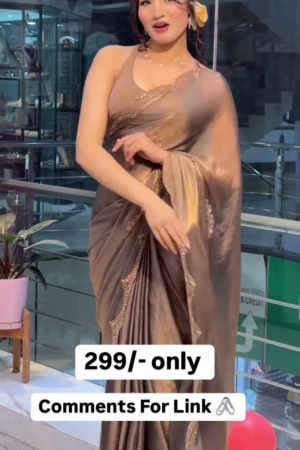 Elegant Bronze Gold Satin Silk Saree with Subtle Embroidered Lace Border – Lightweight Party Wear Ready-to-Drape Saree with Matching Blouse Piece for Festive & Evening Occasions