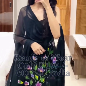 Elegant Black Floral Printed Organza Suit Set with Matching Dupatta – Ready-to-Wear Lightweight Ethnic Outfit for Everyday Grace and Festive Charm”