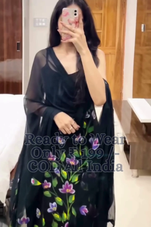 Elegant Black Floral Printed Organza Suit Set with Matching Dupatta – Ready-to-Wear Lightweight Ethnic Outfit for Everyday Grace and Festive Charm”