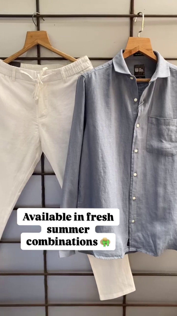 "Men’s Premium Linen-Blend Summer Co-ord Set – Breathable Full-Sleeve Shirt & Drawstring Pants in Natural Tones" - Image 3