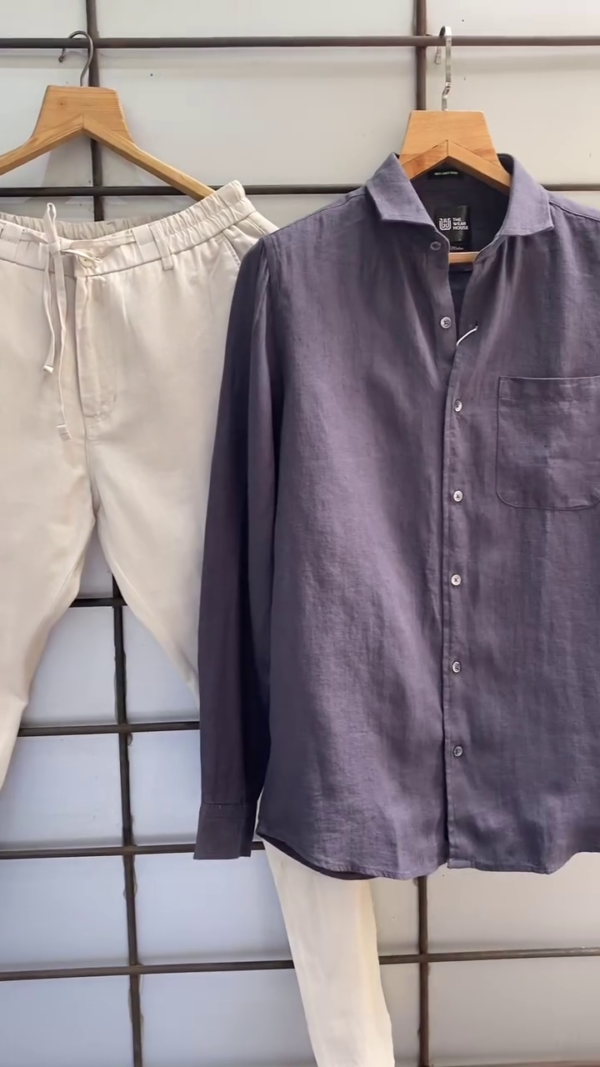 "Men’s Premium Linen-Blend Summer Co-ord Set – Breathable Full-Sleeve Shirt & Drawstring Pants in Natural Tones" - Image 5