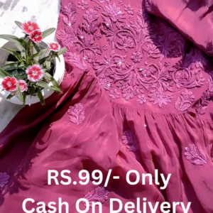 Wine Embroidered Organza Anarkali Gown Dress – Graceful & Affordable