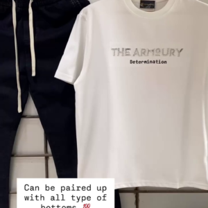 White “The Armoury Determination” Graphic Tee with Black Joggers – Minimalist Streetwear Combo ⚪🖤🔥