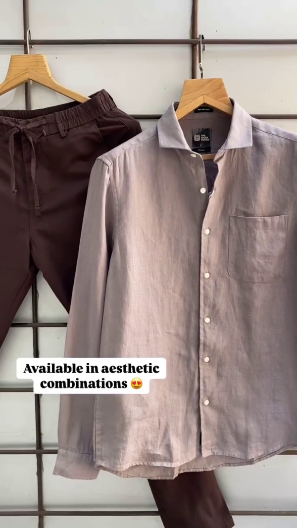 Premium Pure Linen Shirt & Comfort-Fit Drawstring Trouser Set for Men – Elegant Pastel Green Shirt with Classic Beige Pants | Breathable Summer Outfit | Casual & Semi-Formal Wear - Image 4