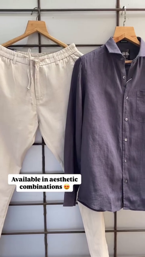 Premium Pure Linen Shirt & Comfort-Fit Drawstring Trouser Set for Men – Elegant Pastel Green Shirt with Classic Beige Pants | Breathable Summer Outfit | Casual & Semi-Formal Wear - Image 3
