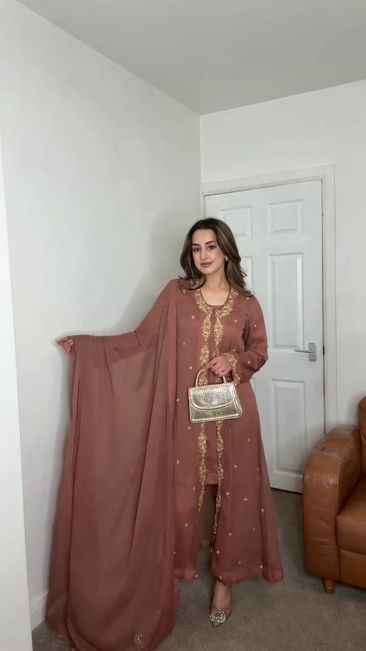 Dusty Rose Georgette Suit with Golden Embroidery πΈβ¨ - Image 2