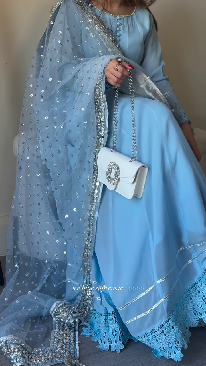 Ice Blue Net Embroidered Suit with Shimmer Detailing βοΈπ - Image 4