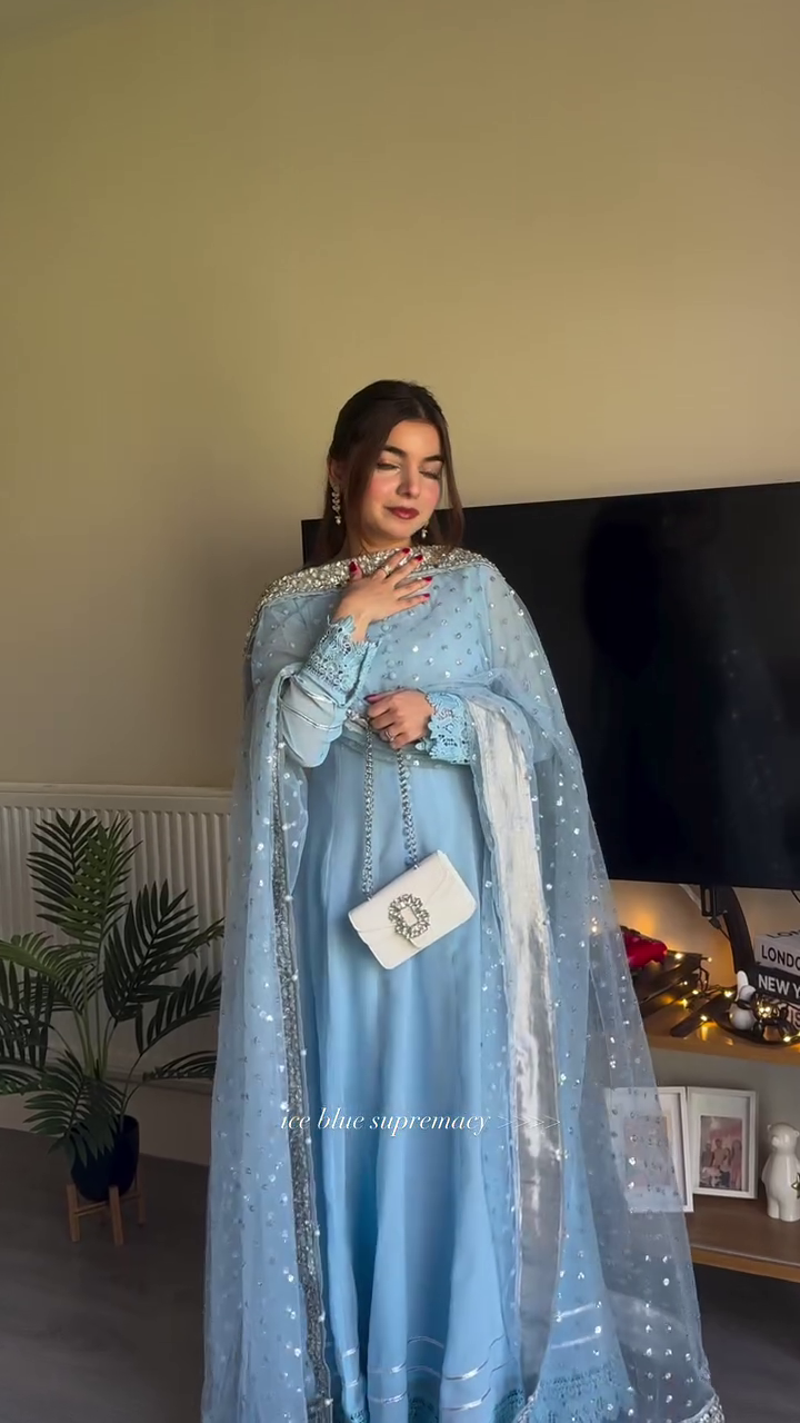 Ice Blue Net Embroidered Suit with Shimmer Detailing βοΈπ - Image 2
