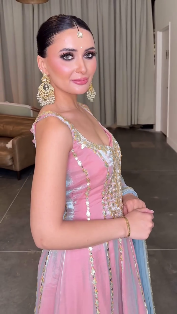 Elegant Pastel Pink & Sky Blue Designer Anarkali Gown