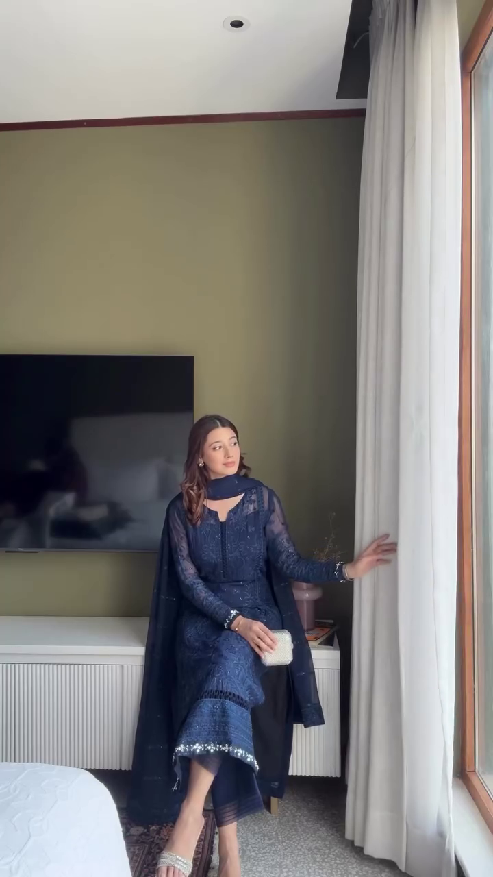 Midnight Blue Embroidered Georgette Anarkali Suit - Image 4