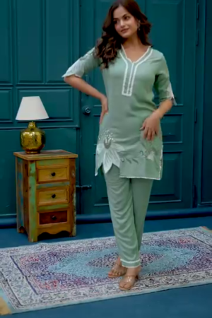 Sage Green Embroidered Kurta & Pant Set