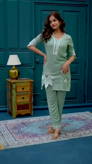 Sage Green Embroidered Kurta & Pant Set