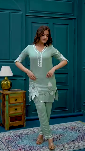 Sage Green Embroidered Kurta & Pant Set - Image 3