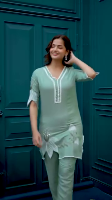Sage Green Embroidered Kurta & Pant Set - Image 2
