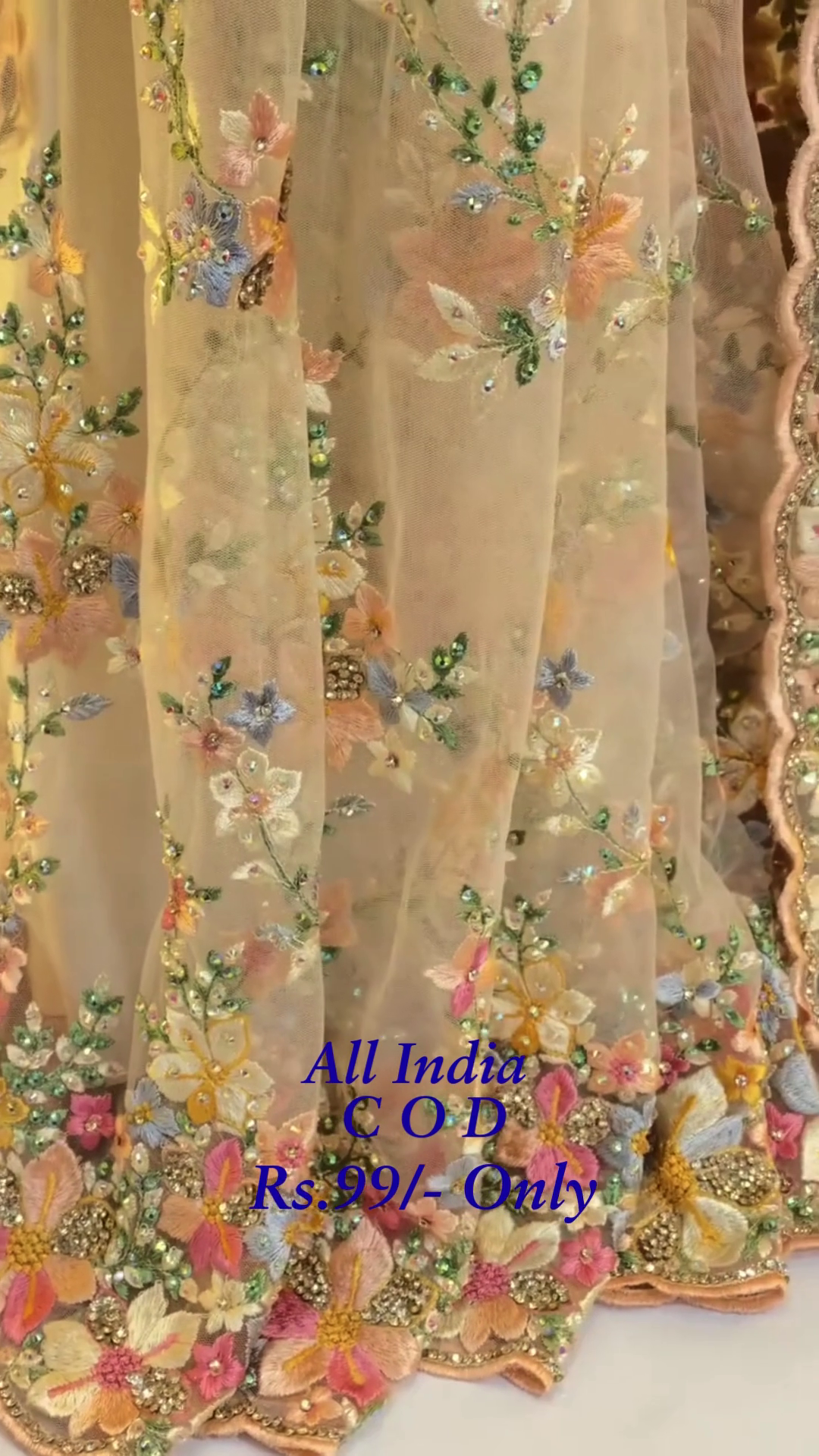 πΈβ¨ Elegant Pastel Embroidered Net Saree with Multicolor Floral Detailing β¨πΈ - Image 5