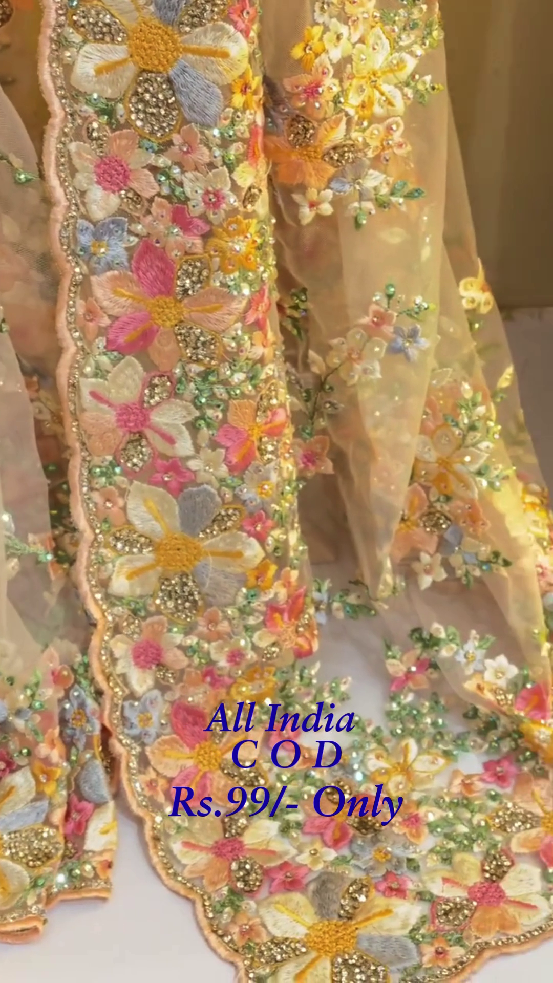 πΈβ¨ Elegant Pastel Embroidered Net Saree with Multicolor Floral Detailing β¨πΈ - Image 4
